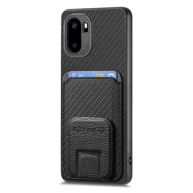 For OnePlus Ace 6 / 6T/ 15R Carbon Fiber Card Bag Fold Stand Phone Case