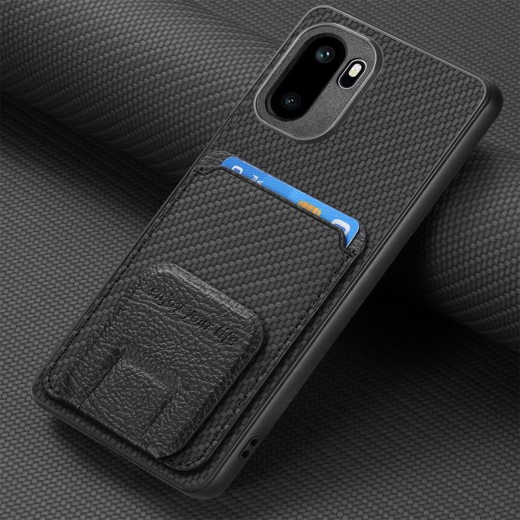 For OnePlus Ace 6 / 6T/ 15R Carbon Fiber Card Bag Fold Stand Phone Case