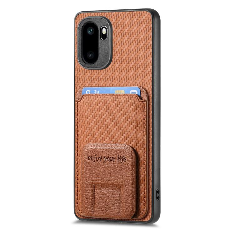 For OnePlus Ace 6 / 6T/ 15R Carbon Fiber Card Bag Fold Stand Phone Case