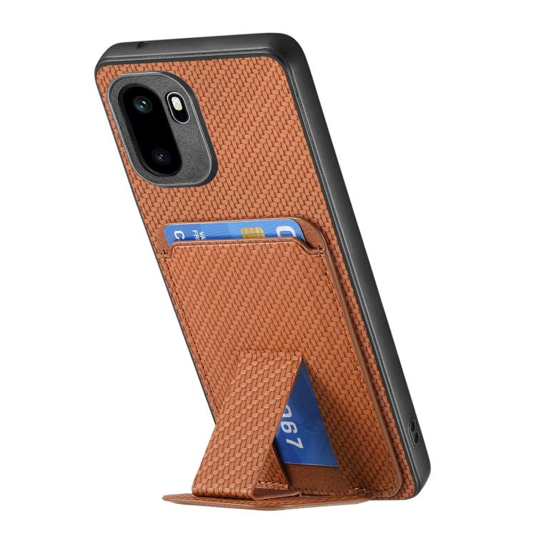 For OnePlus Ace 6 / 6T/ 15R Carbon Fiber Card Bag Fold Stand Phone Case