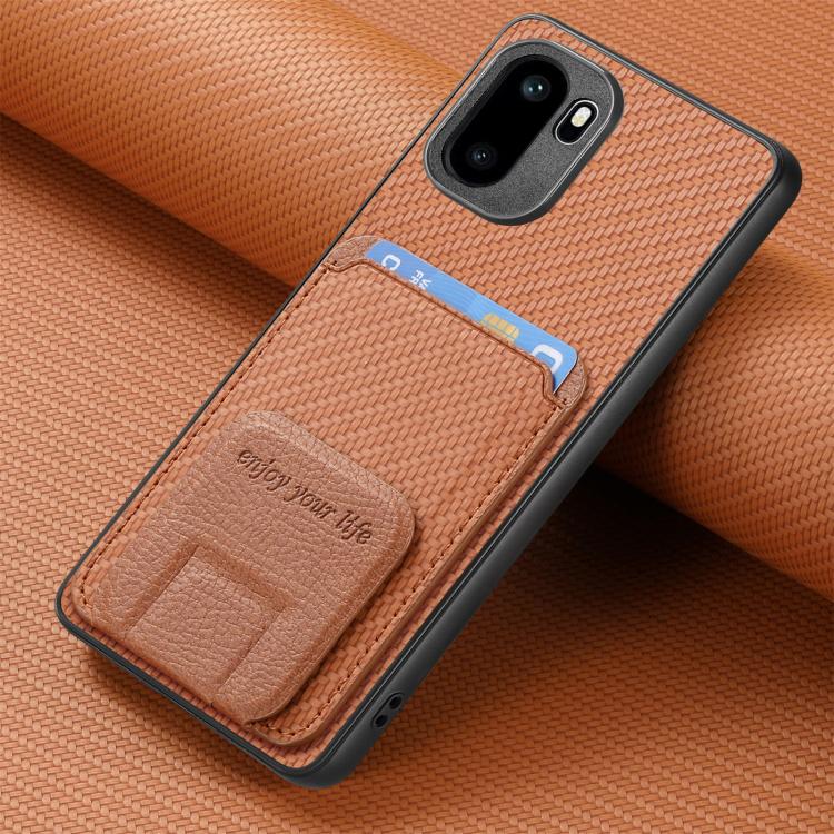 For OnePlus Ace 6 / 6T/ 15R Carbon Fiber Card Bag Fold Stand Phone Case