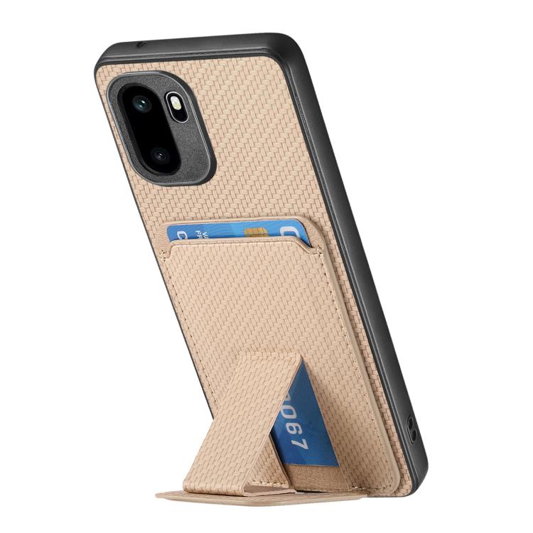 For OnePlus Ace 6 / 6T/ 15R Carbon Fiber Card Bag Fold Stand Phone Case