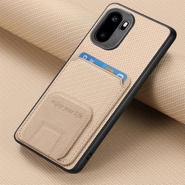 For OnePlus Ace 6 / 6T/ 15R Carbon Fiber Card Bag Fold Stand Phone Case