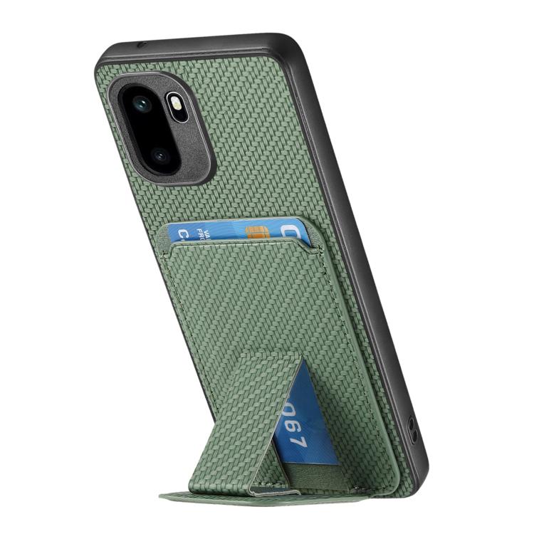 For OnePlus Ace 6 / 6T/ 15R Carbon Fiber Card Bag Fold Stand Phone Case