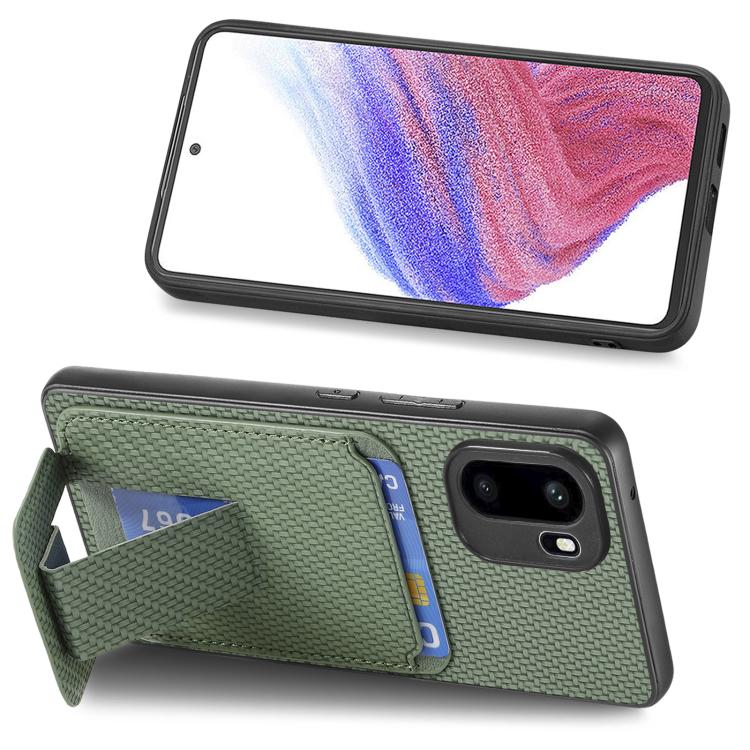 For OnePlus Ace 6 / 6T/ 15R Carbon Fiber Card Bag Fold Stand Phone Case