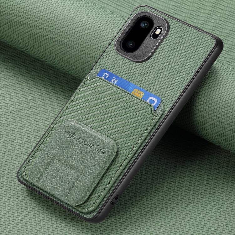 For OnePlus Ace 6 / 6T/ 15R Carbon Fiber Card Bag Fold Stand Phone Case