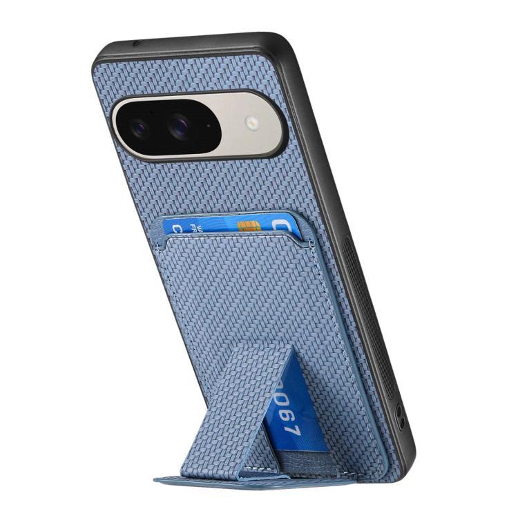 For Google Pixel 9 / 9 Pro Carbon Fiber Card Bag Fold Stand Phone Case