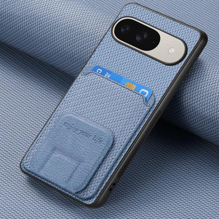 For Google Pixel 9 / 9 Pro Carbon Fiber Card Bag Fold Stand Phone Case