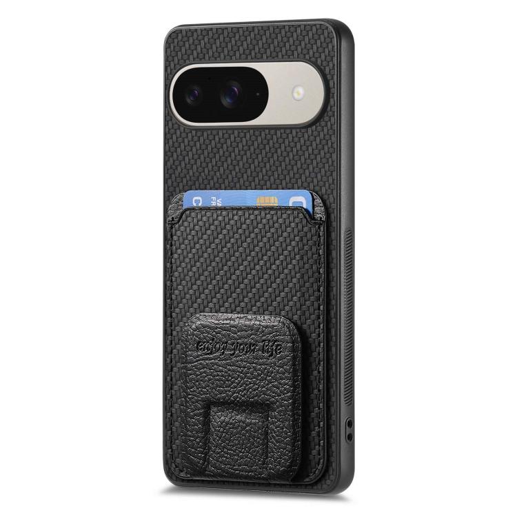 For Google Pixel 9 / 9 Pro Carbon Fiber Card Bag Fold Stand Phone Case