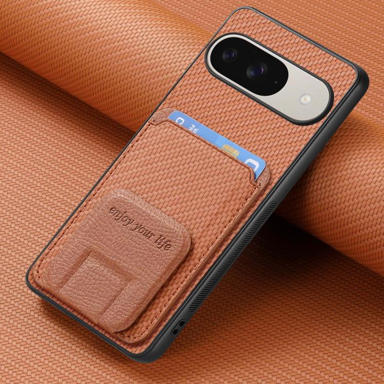 For Google Pixel 9 / 9 Pro Carbon Fiber Card Bag Fold Stand Phone Case