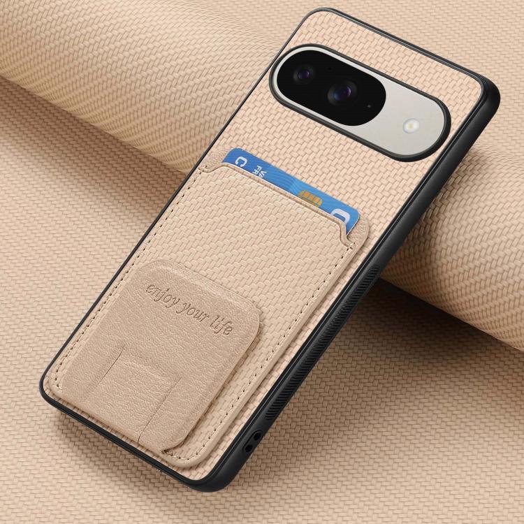 For Google Pixel 9 / 9 Pro Carbon Fiber Card Bag Fold Stand Phone Case