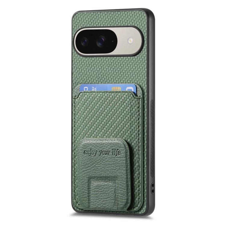 For Google Pixel 9 / 9 Pro Carbon Fiber Card Bag Fold Stand Phone Case