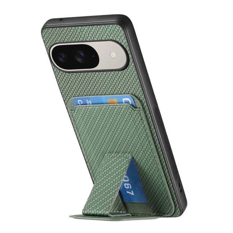 For Google Pixel 9 / 9 Pro Carbon Fiber Card Bag Fold Stand Phone Case