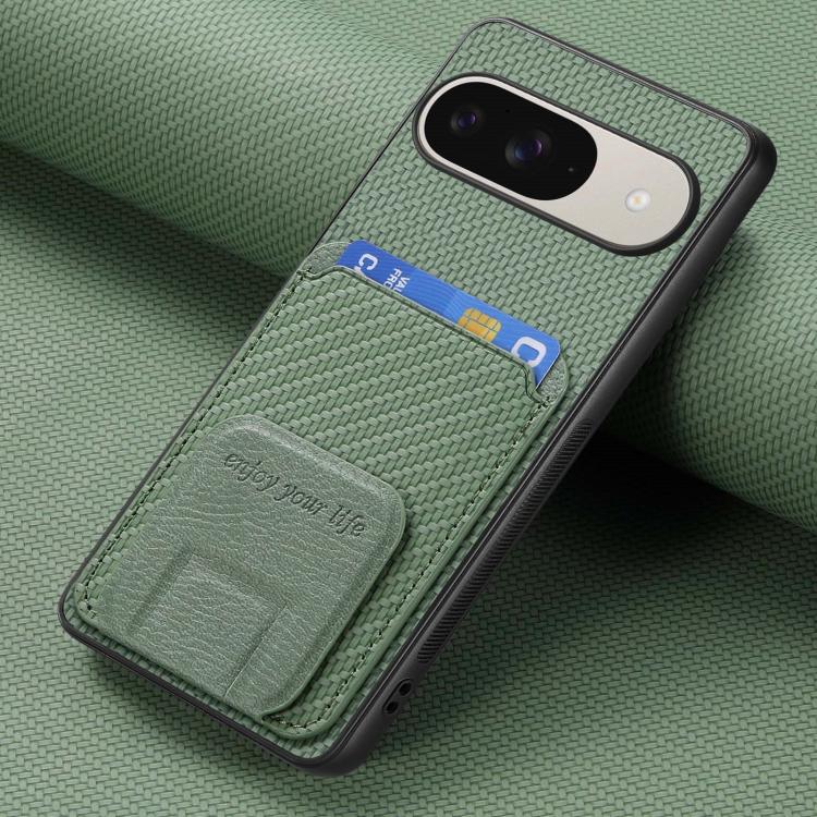 For Google Pixel 9 / 9 Pro Carbon Fiber Card Bag Fold Stand Phone Case