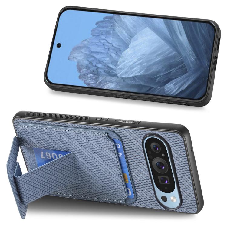 For Google Pixel 9 Pro XL Carbon Fiber Card Bag Fold Stand Phone Case