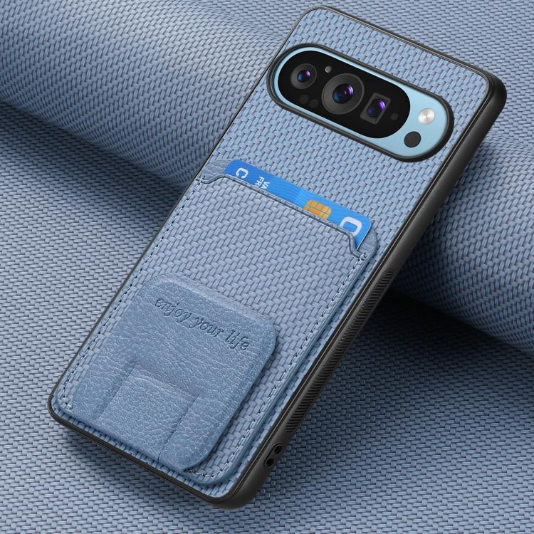 For Google Pixel 9 Pro XL Carbon Fiber Card Bag Fold Stand Phone Case