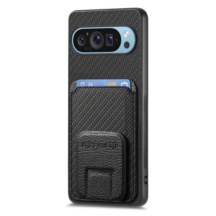 For Google Pixel 9 Pro XL Carbon Fiber Card Bag Fold Stand Phone Case