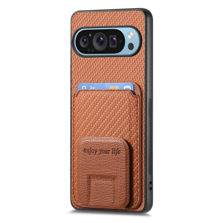 For Google Pixel 9 Pro XL Carbon Fiber Card Bag Fold Stand Phone Case