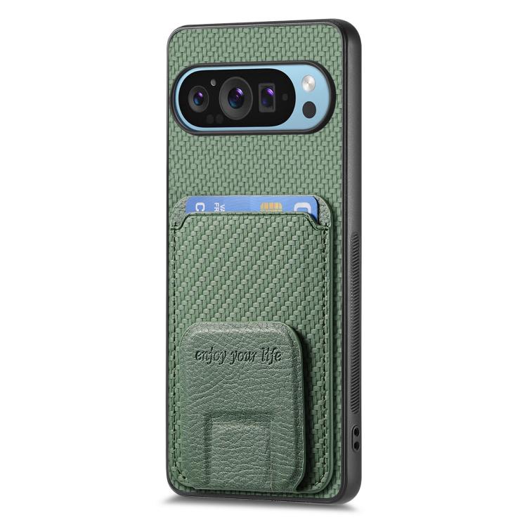 For Google Pixel 9 Pro XL Carbon Fiber Card Bag Fold Stand Phone Case
