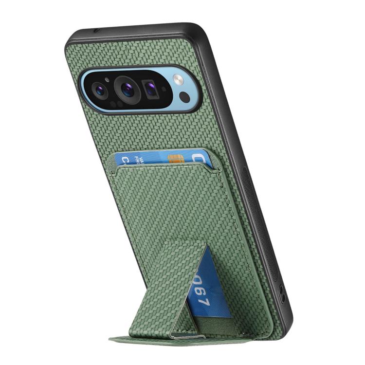 For Google Pixel 9 Pro XL Carbon Fiber Card Bag Fold Stand Phone Case