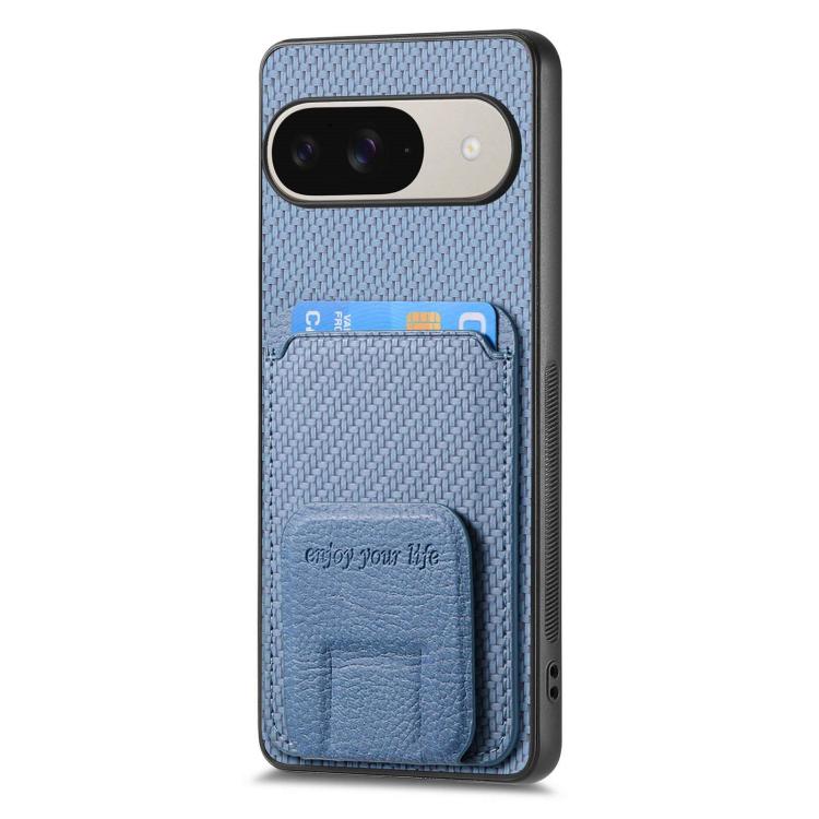 For Google Pixel 10 / 10 Pro Carbon Fiber Card Bag Fold Stand Phone Case