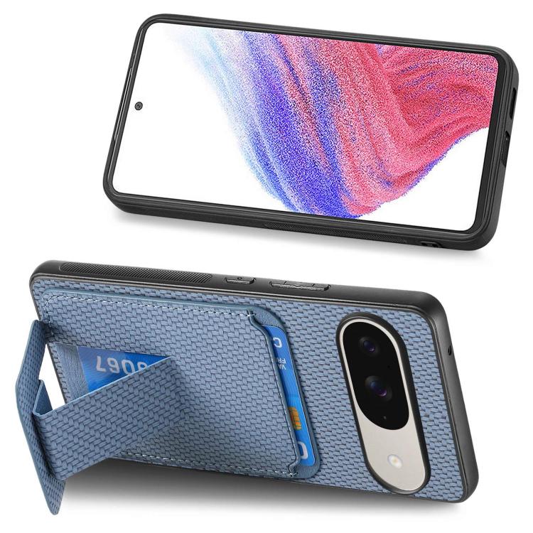 For Google Pixel 10 / 10 Pro Carbon Fiber Card Bag Fold Stand Phone Case