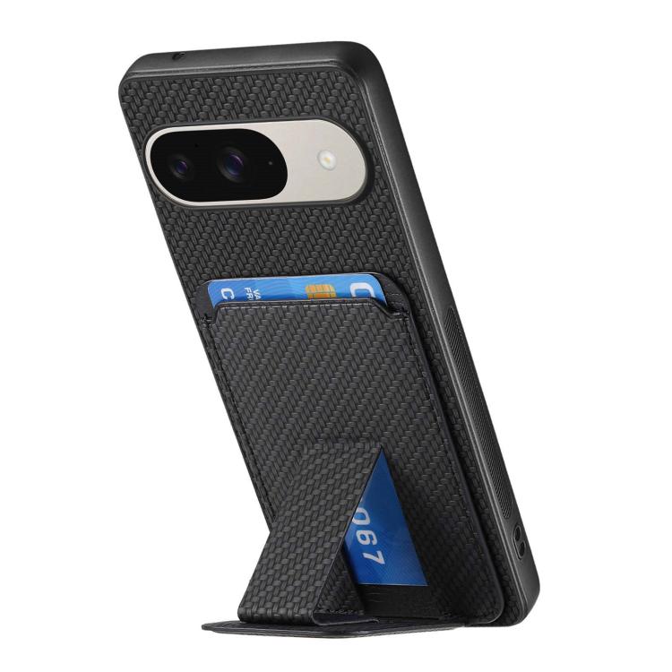 For Google Pixel 10 / 10 Pro Carbon Fiber Card Bag Fold Stand Phone Case