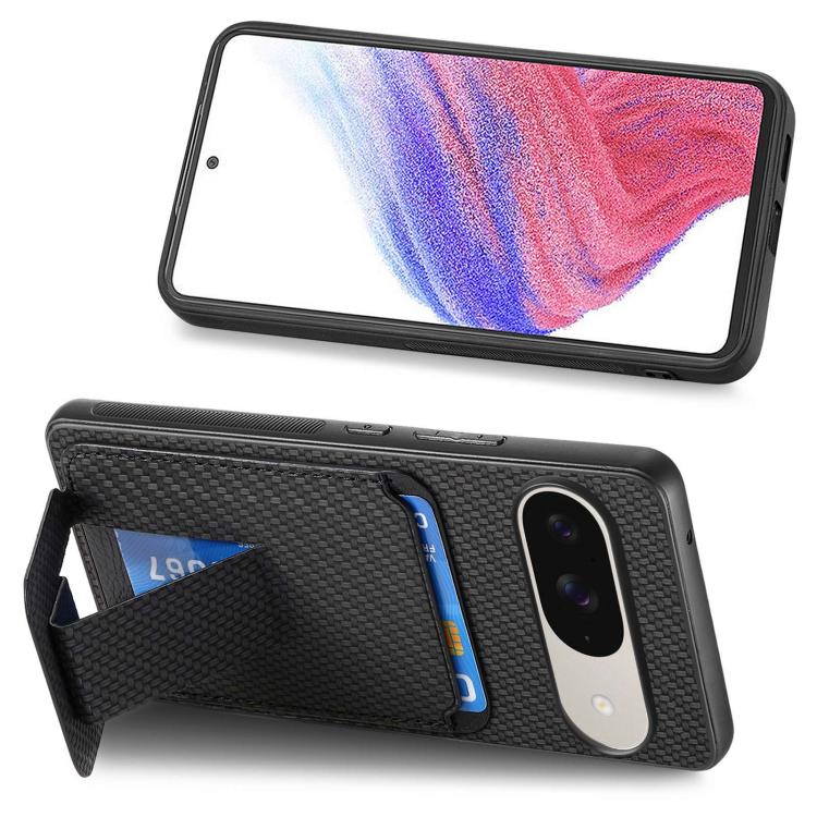 For Google Pixel 10 / 10 Pro Carbon Fiber Card Bag Fold Stand Phone Case