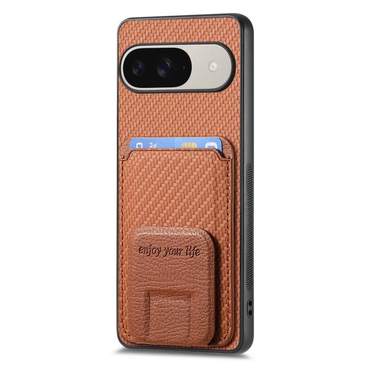 For Google Pixel 10 / 10 Pro Carbon Fiber Card Bag Fold Stand Phone Case