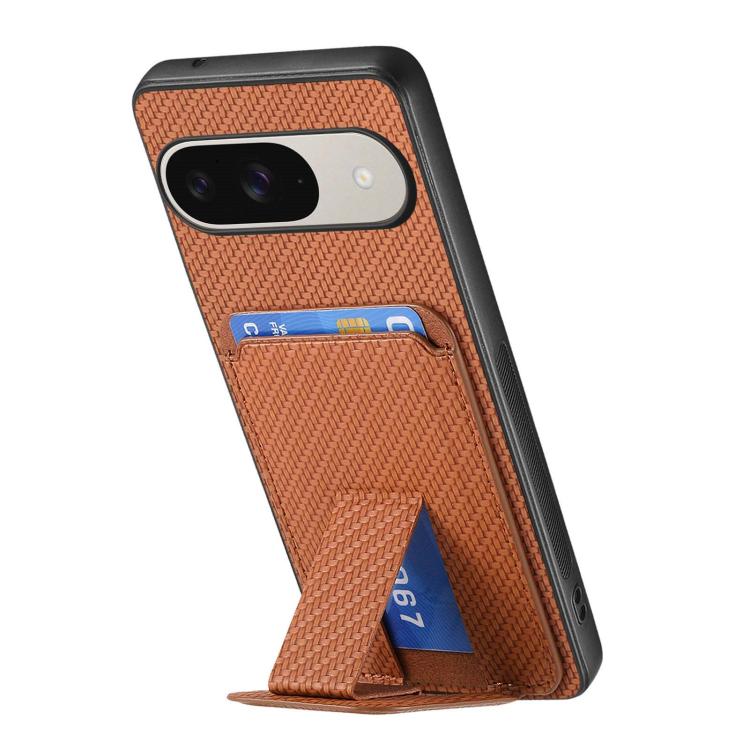 For Google Pixel 10 / 10 Pro Carbon Fiber Card Bag Fold Stand Phone Case