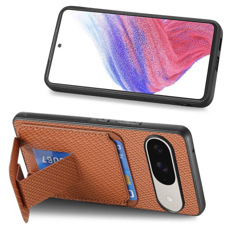 For Google Pixel 10 / 10 Pro Carbon Fiber Card Bag Fold Stand Phone Case
