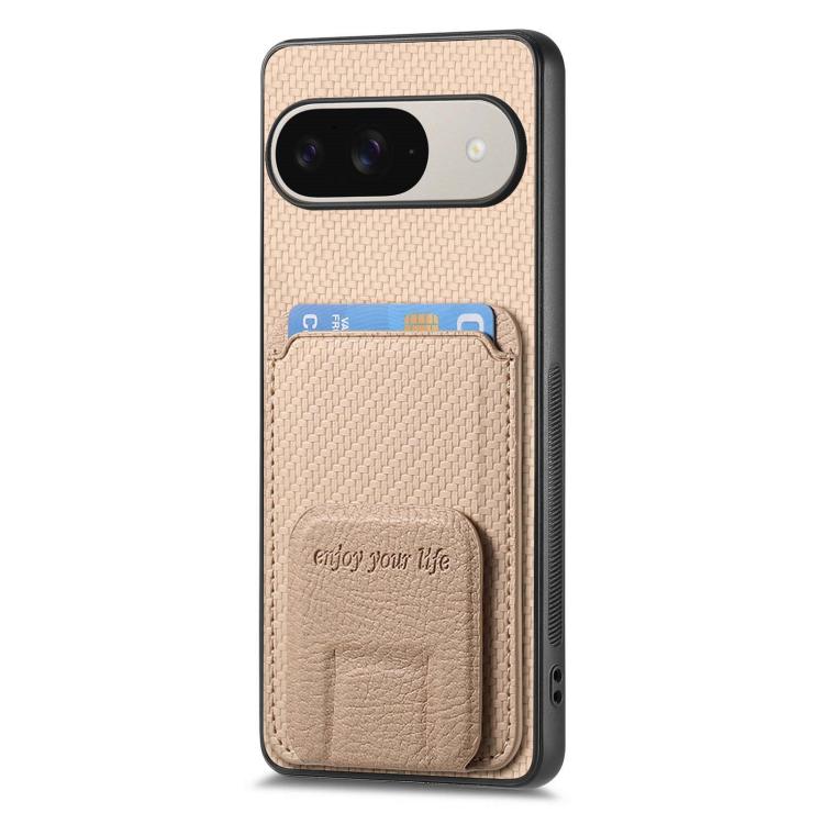 For Google Pixel 10 / 10 Pro Carbon Fiber Card Bag Fold Stand Phone Case