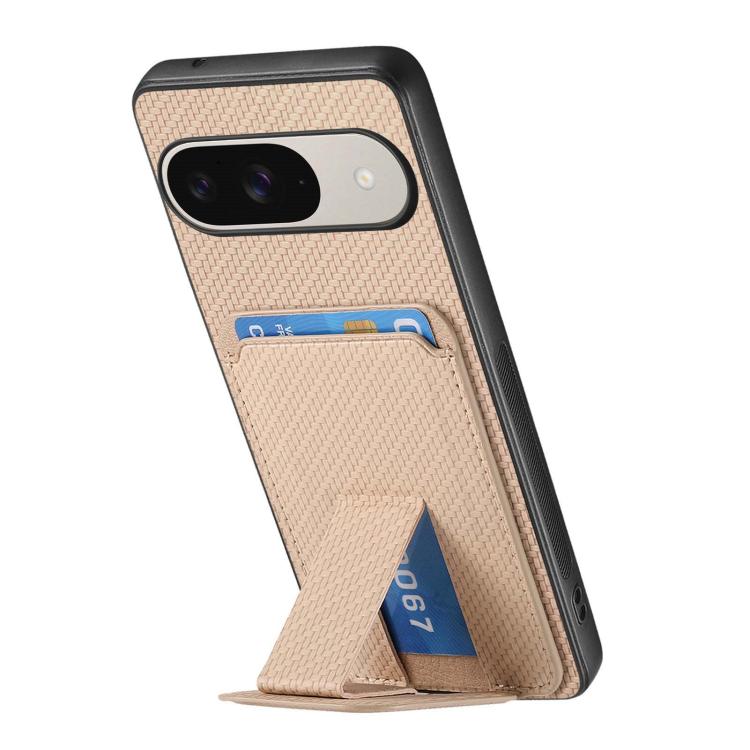 For Google Pixel 10 / 10 Pro Carbon Fiber Card Bag Fold Stand Phone Case