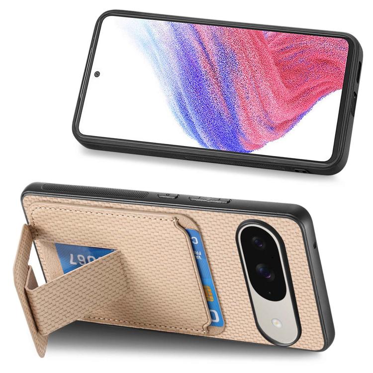 For Google Pixel 10 / 10 Pro Carbon Fiber Card Bag Fold Stand Phone Case
