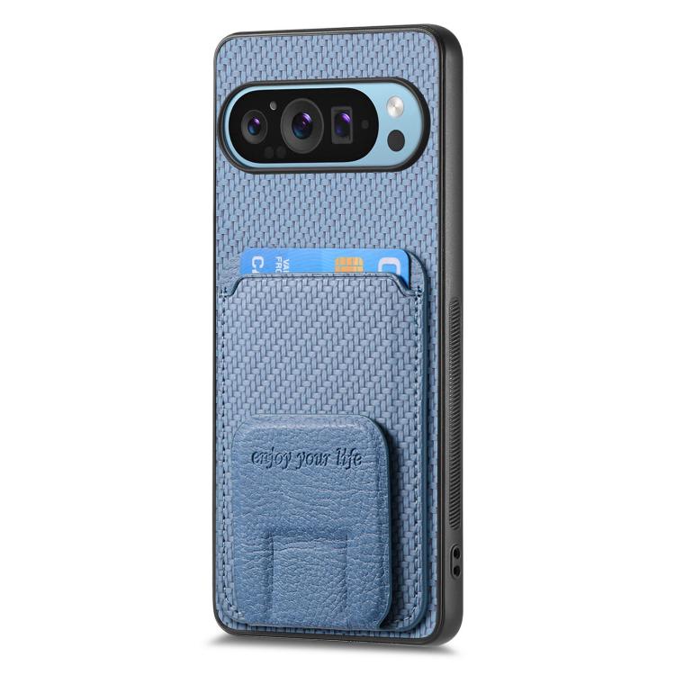 For Google Pixel 10 Pro XL Carbon Fiber Card Bag Fold Stand Phone Case
