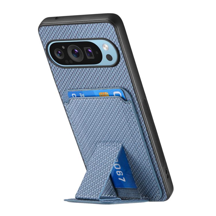 For Google Pixel 10 Pro XL Carbon Fiber Card Bag Fold Stand Phone Case
