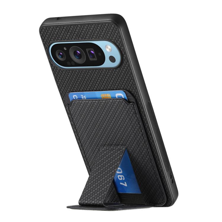 For Google Pixel 10 Pro XL Carbon Fiber Card Bag Fold Stand Phone Case