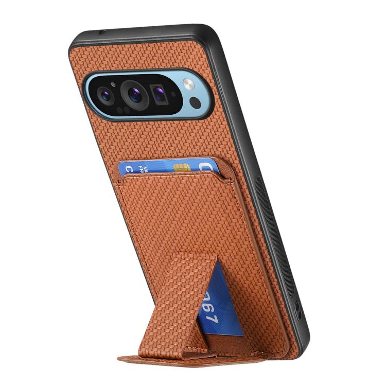 For Google Pixel 10 Pro XL Carbon Fiber Card Bag Fold Stand Phone Case