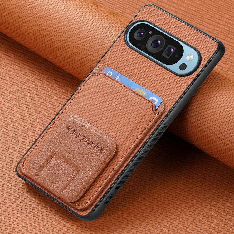 For Google Pixel 10 Pro XL Carbon Fiber Card Bag Fold Stand Phone Case