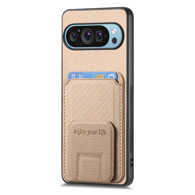 For Google Pixel 10 Pro XL Carbon Fiber Card Bag Fold Stand Phone Case