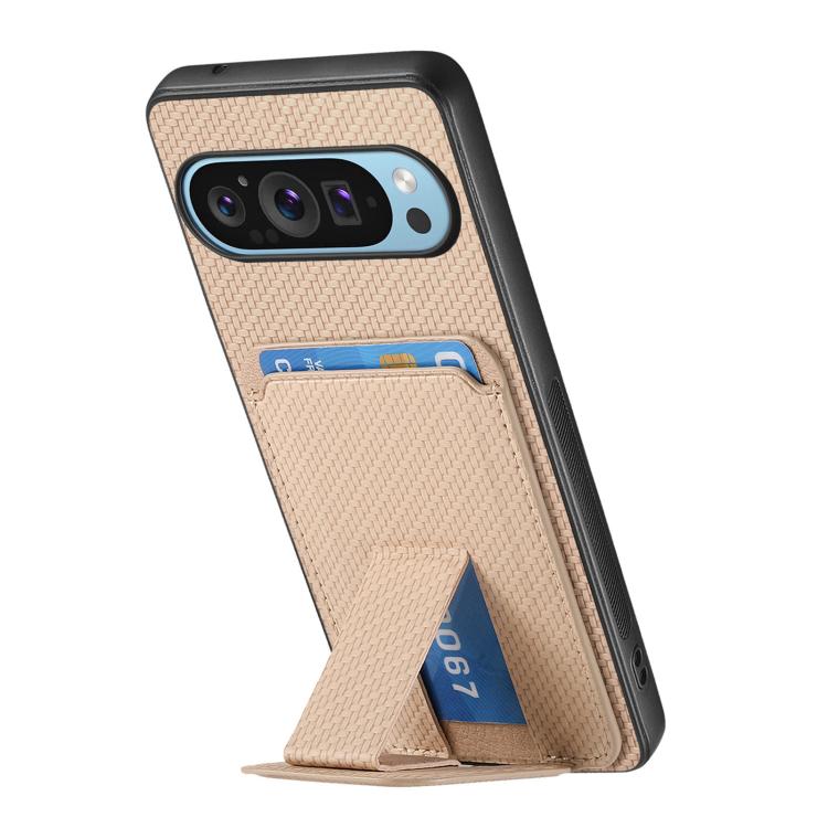 For Google Pixel 10 Pro XL Carbon Fiber Card Bag Fold Stand Phone Case