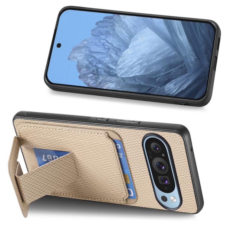 For Google Pixel 10 Pro XL Carbon Fiber Card Bag Fold Stand Phone Case