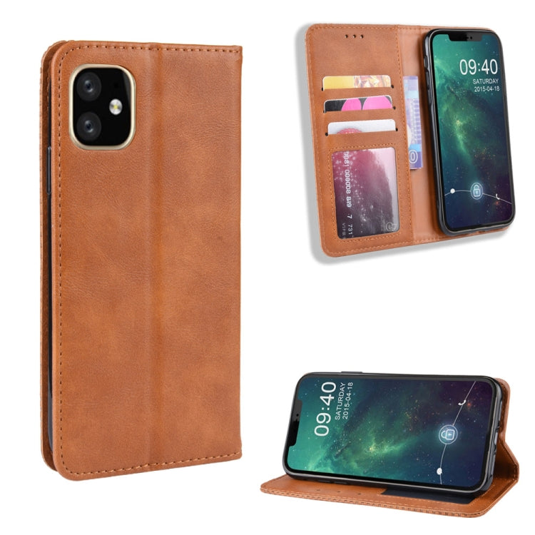 For iPhone 11 Magnetic Buckle Retro Crazy Horse Texture Horizontal Flip Leather Case