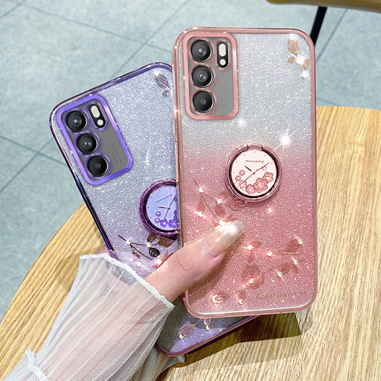 For OPPO Reno6 Gradient Glitter Immortal Flower Ring All-inclusive Phone Case