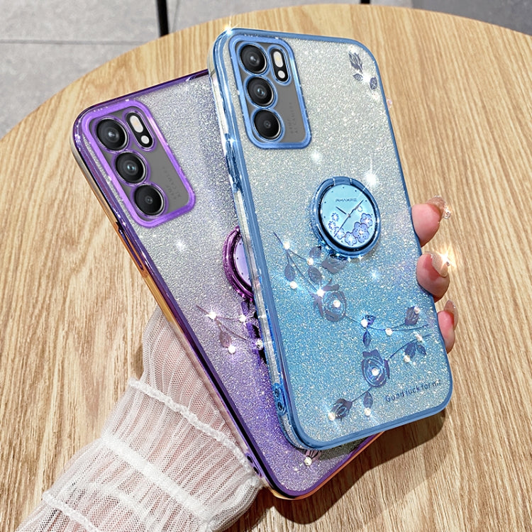 For OPPO Reno6 Gradient Glitter Immortal Flower Ring All-inclusive Phone Case