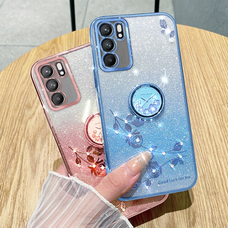 For OPPO Reno6 Gradient Glitter Immortal Flower Ring All-inclusive Phone Case