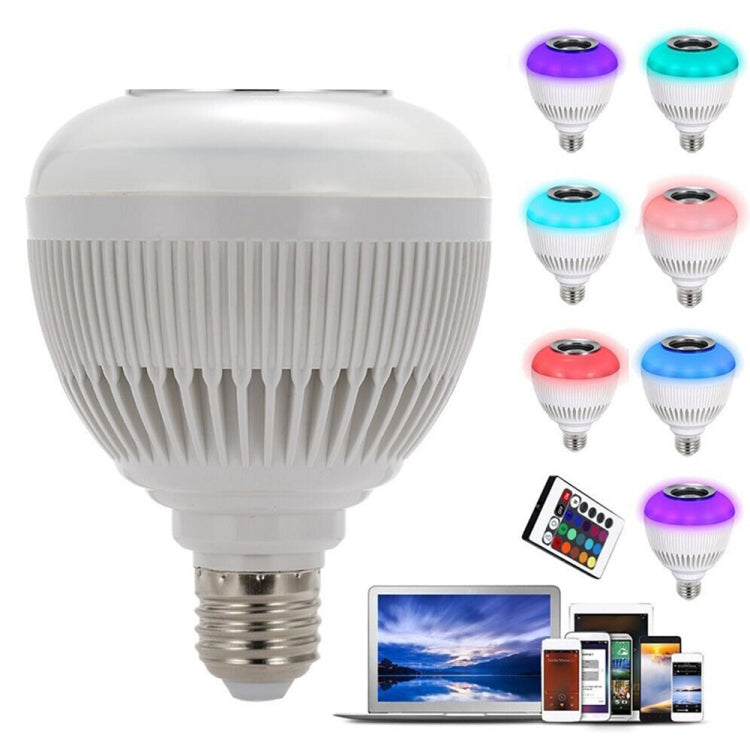 E27 12W Wireless Bluetooth Speaker Music Playing RGB LED Bulb Dimmable RGBW LED Lamp with 24 Keys Remote Control,  AC 110-240V