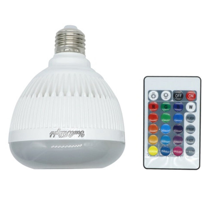 E27 12W Wireless Bluetooth Speaker Music Playing RGB LED Bulb Dimmable RGBW LED Lamp with 24 Keys Remote Control,  AC 110-240V