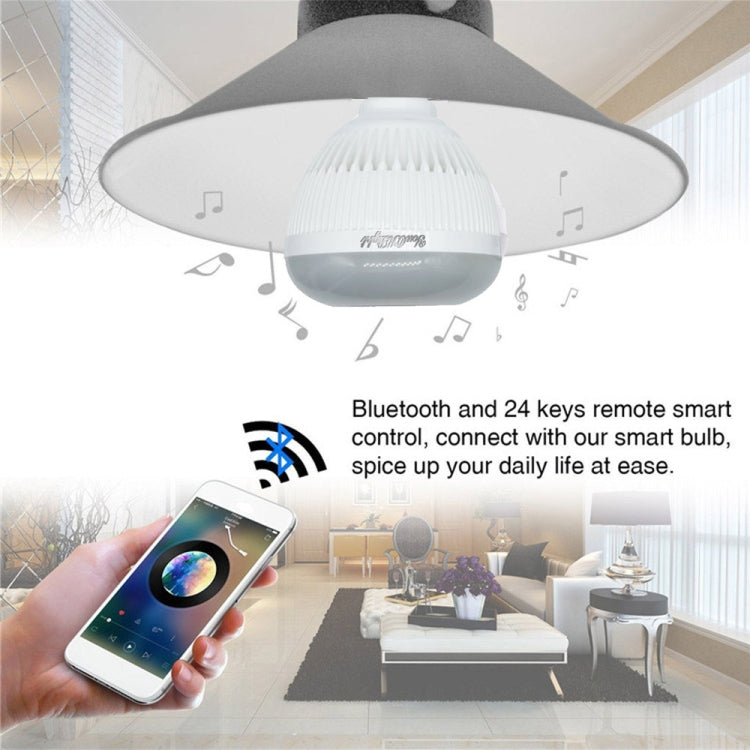 E27 12W Wireless Bluetooth Speaker Music Playing RGB LED Bulb Dimmable RGBW LED Lamp with 24 Keys Remote Control,  AC 110-240V