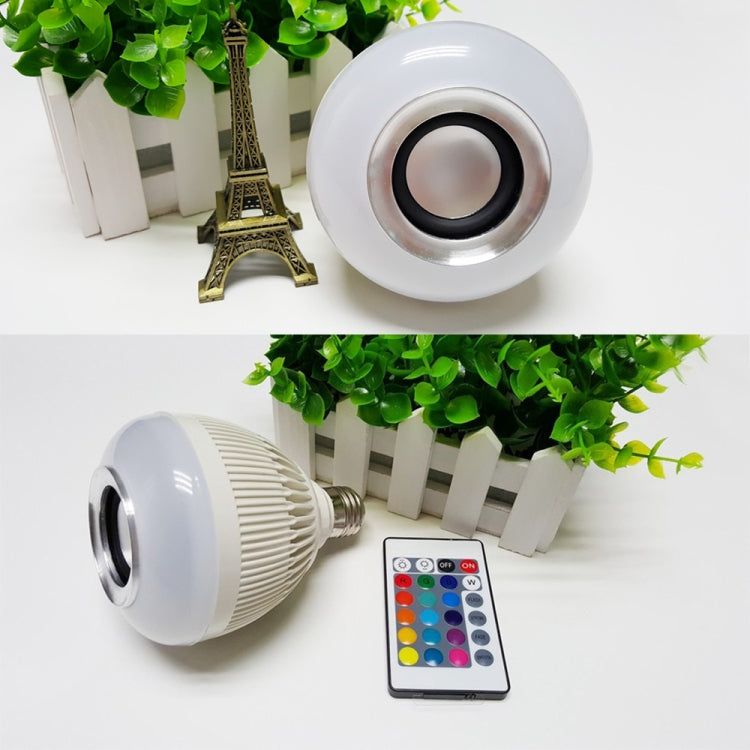 E27 12W Wireless Bluetooth Speaker Music Playing RGB LED Bulb Dimmable RGBW LED Lamp with 24 Keys Remote Control,  AC 110-240V